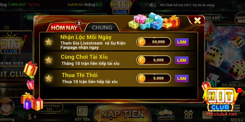 Làm nhiệm vụ nhận thưởng tại Hit Club